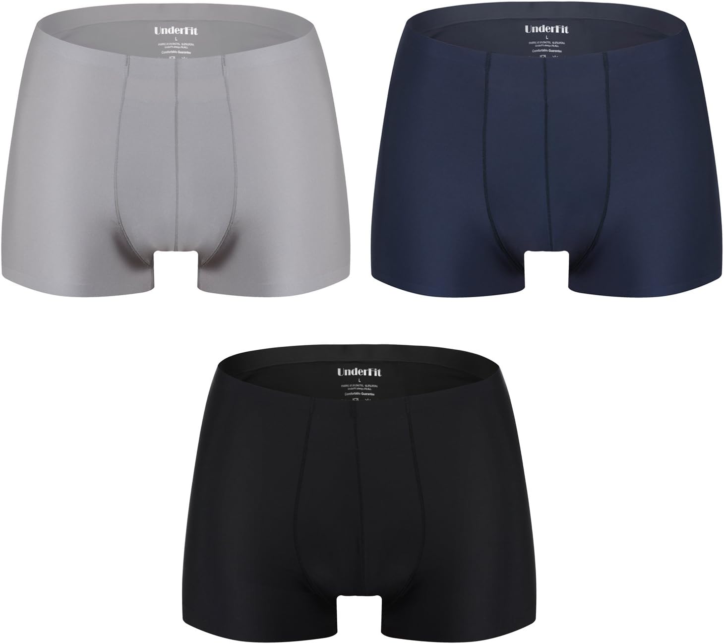 UnderFit Men's 3-Pack Stretchable Seamless Microfiber Boxer Briefs (XL, BlackGrayBlue)