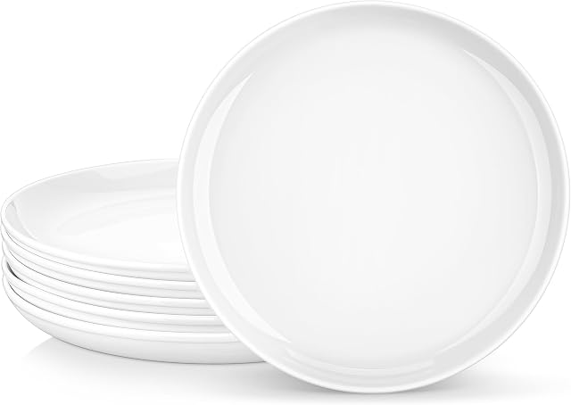 MALACASA, Serie REG, 10,5" Teller Set 6 Personen, Cremeweiße Porzellan Speiseteller, Geschirr für Spülmaschine und Mikrowelle, Pastateller, Frühstücksteller, Kuchenteller