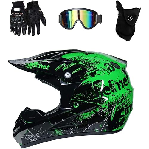 Dirt Bike Off-Road Motocross ATV Motorcycle Helmet for Men Women,Professional Competition Helmet DOT Certified (Green, Small)