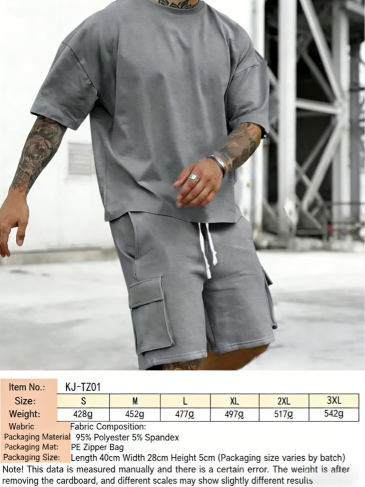 Conjunto de ropa de verano para hombre, camiseta de gran tamaño y pantalones cortos tipo cargo, traje deportivo casual de 2 piezas — view 3