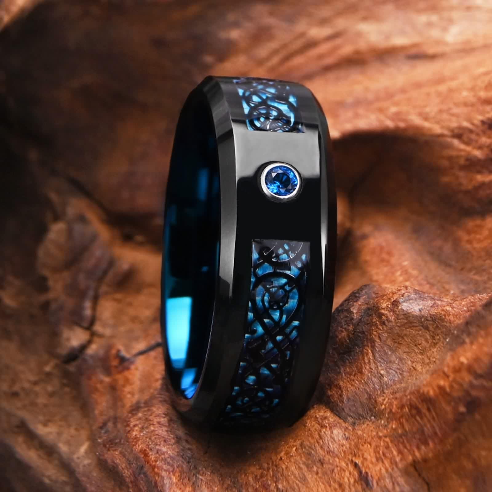 Bague Tungstène, Bicolore Biseautée Bague de Fiançailles pour Homme