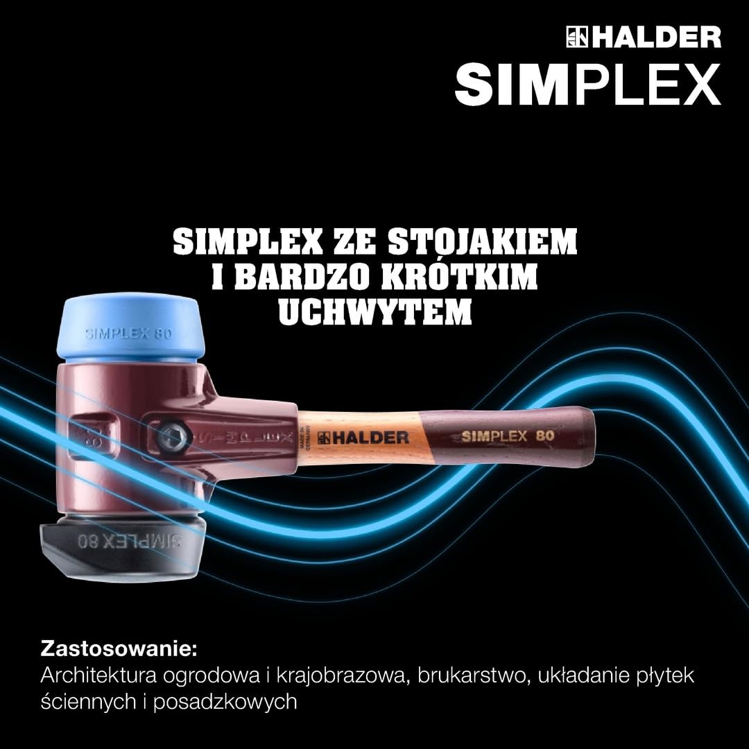 Młotek ochronny SIMPLEX, kompozycja gumowa, z podstawką/TPE-soft; z obudową z żeliwa ciągliwego i wysokiej jakości drewnianym trzonkiem | średnica = 80 mm | 3012.282