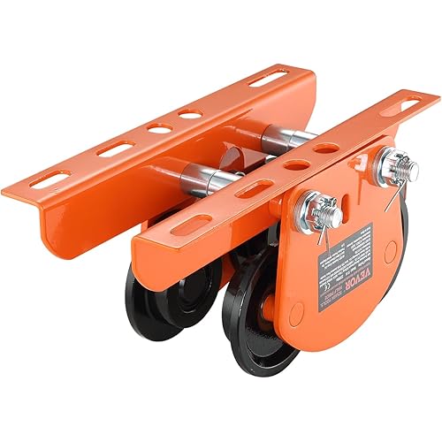 VEVOR Electric Hoist Manual Trolley, 2200 lbs/1 Ton Capacity for PA200 PA250 PA300 PA400 PA500, Push Beam Trolley with Dual Wheels, 2.68"-4.33" Adjustable Beam Flange Width for Straight Curved I Beam