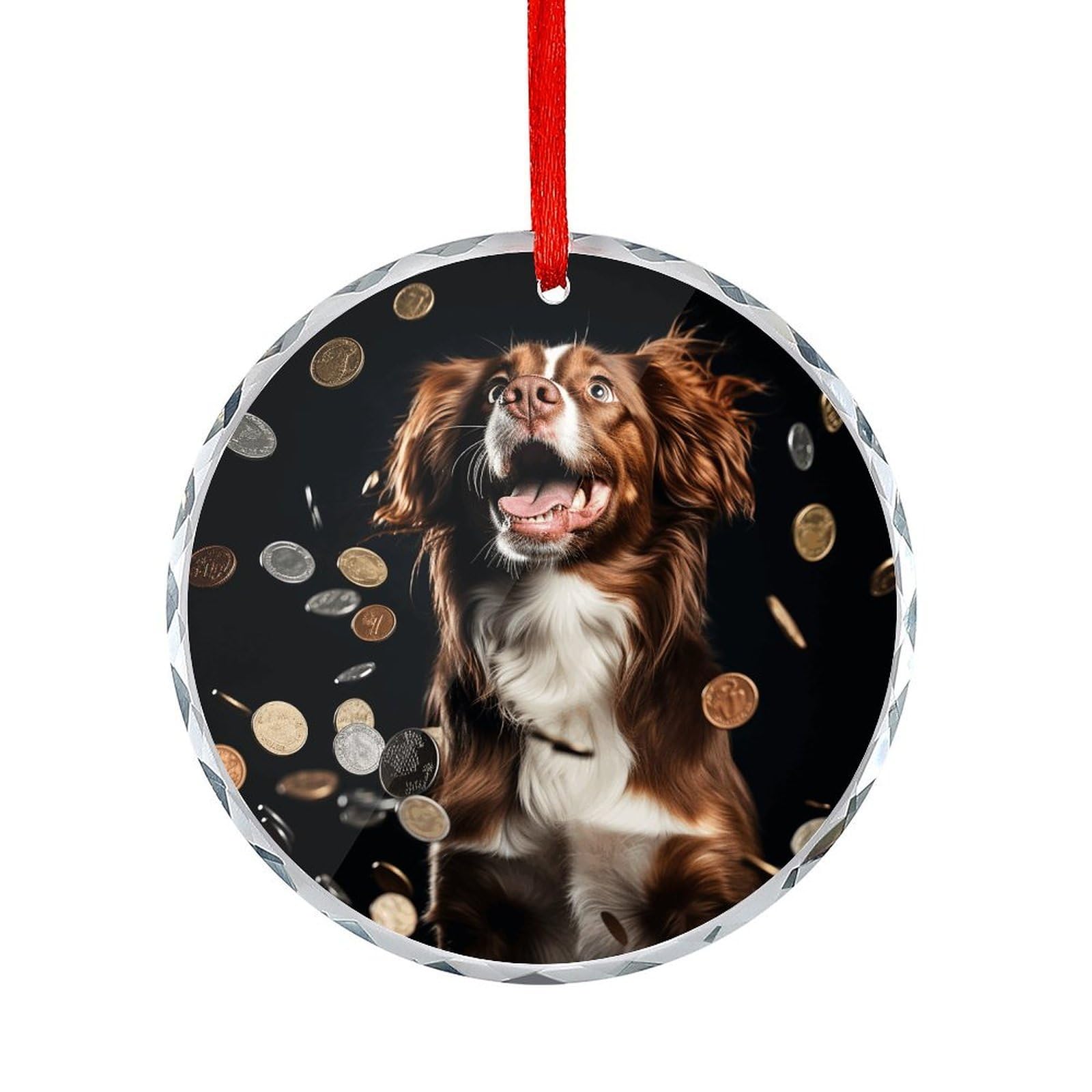 Btcowzrv Style A Dog And Coins Round Ornament Hanging Pendant Decor