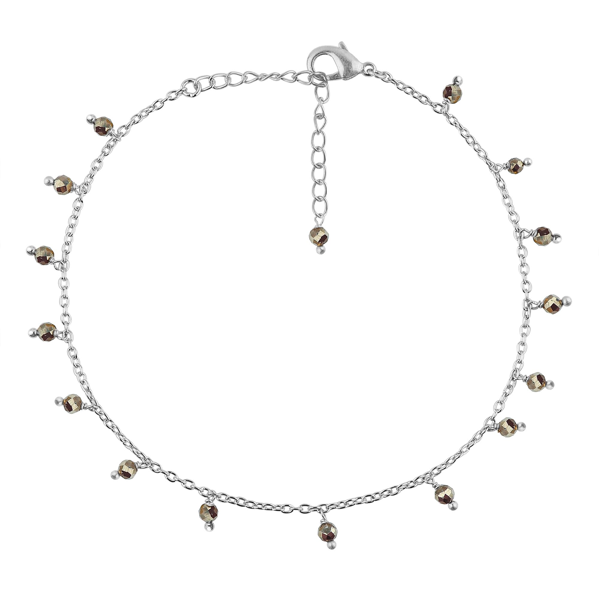 GEMSYMPHONY Natural Anklets, Handmade Jewelry, Gemstones, Healing Crystals, Hanging Beaded Ankle Bracelet, Silver Simple Anklets, Birthstone, Gift for