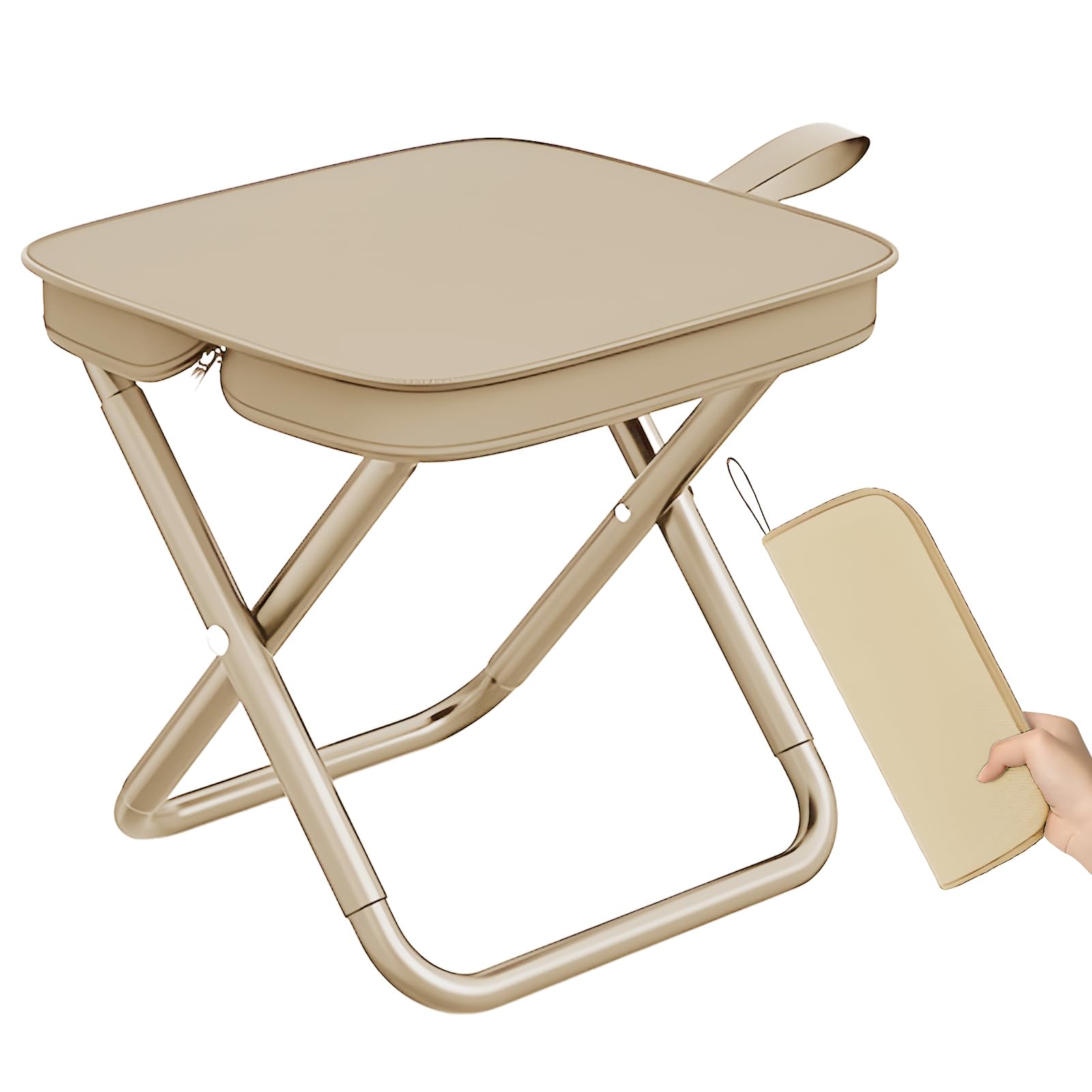 Limiaoo Folding Chair,Collapsible Stool,Weight 1.36lbs,Load 264lbs,Portable Stool for Camping,Fishing,Hiking,BBQ,Gift for Fisherman-Khaki