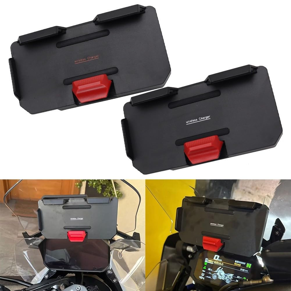 Supporto per telefono per caricabatterie wireless da moto per BMW R1200GS R1250GS R1300GS, staffa di ricarica rapida da 15 W, resistente alle intemperie IPX6 (logo bianco)