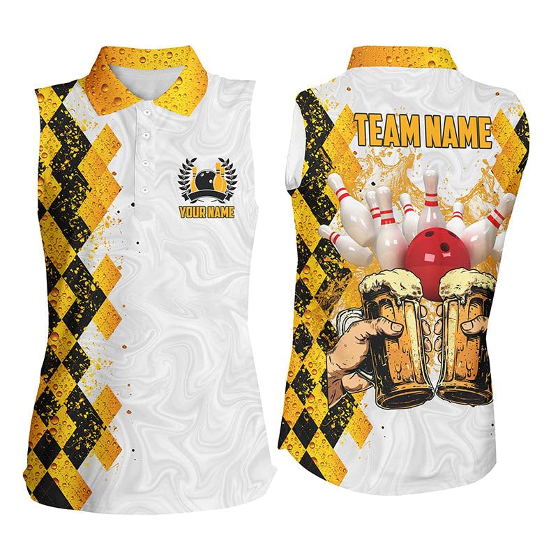 Custom Womens Bowling Shirts for Women, Bowling Shirts, Bowling Beer Custom Bowling Sleeveless Polo Shirts for Women Bowling Team League Jersey, Womens Bowling Shirt, Custom Bowling Shirts