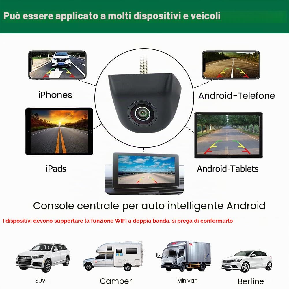 Telecamera di retromarcia WiFi, 5G 720P HD Telecamera di retromarcia per auto per iPhone iPad Android Smart Phone Tablet con angolo di visione ampio di 170 gradi
