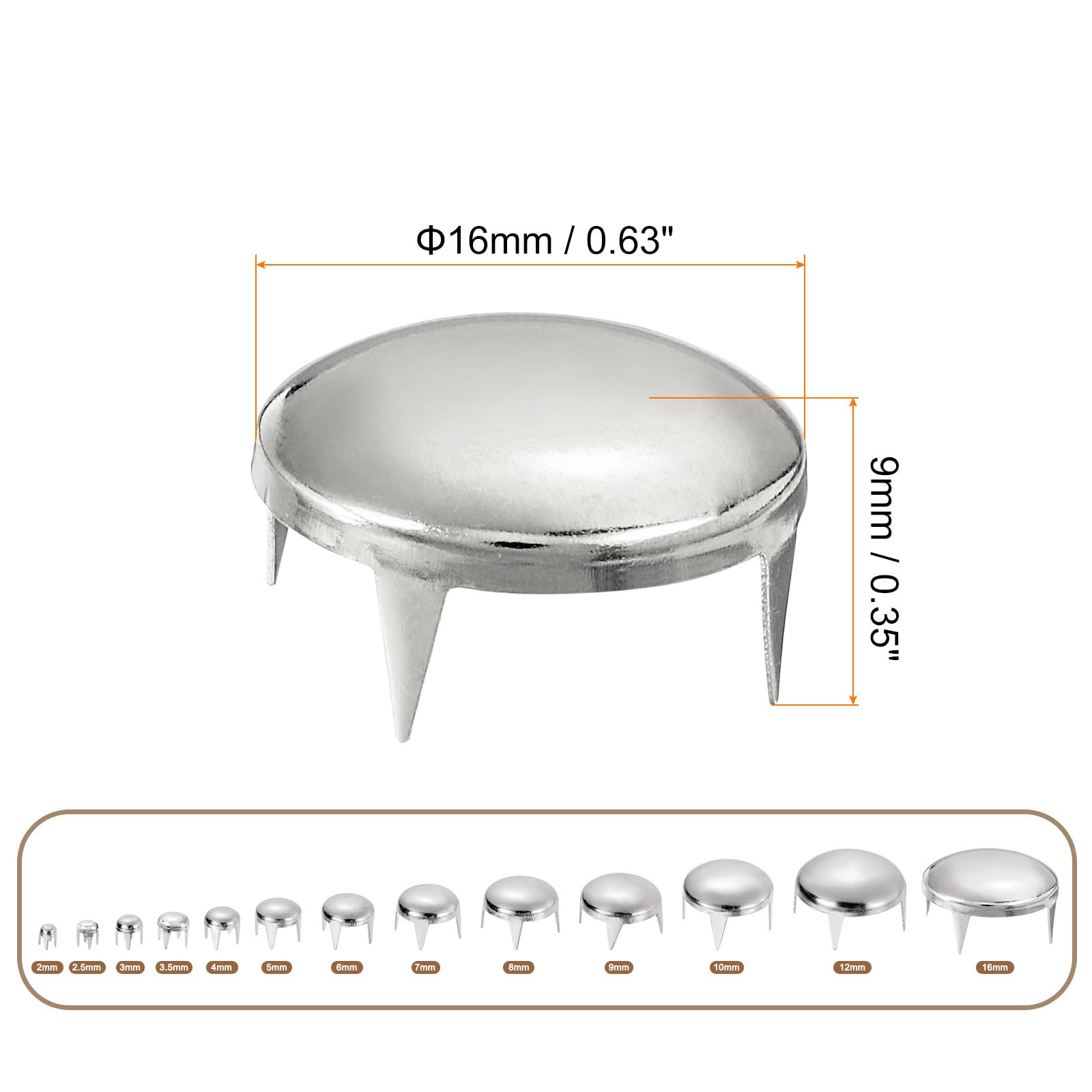 QUARKZMAN 160pz Rivetti a Cupola Tonda Argento, Rivetti Rotondi Borchie Ottone Punte Puntini Punk Rock Perline Artiglio per Vestiti Cintura Borsa Scarpe Bracciale Artigianato Pelle 16mm