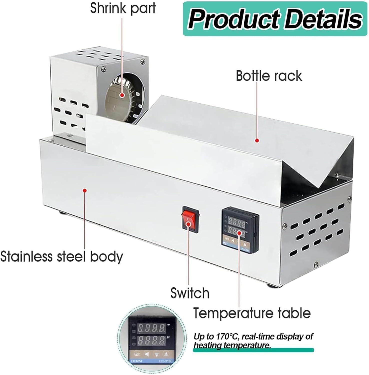 Termoretráctil, sellador eléctrico de cápsulas con pantalla digital, calefacción de cerámica, para botellas de vino de menos de 80 mm