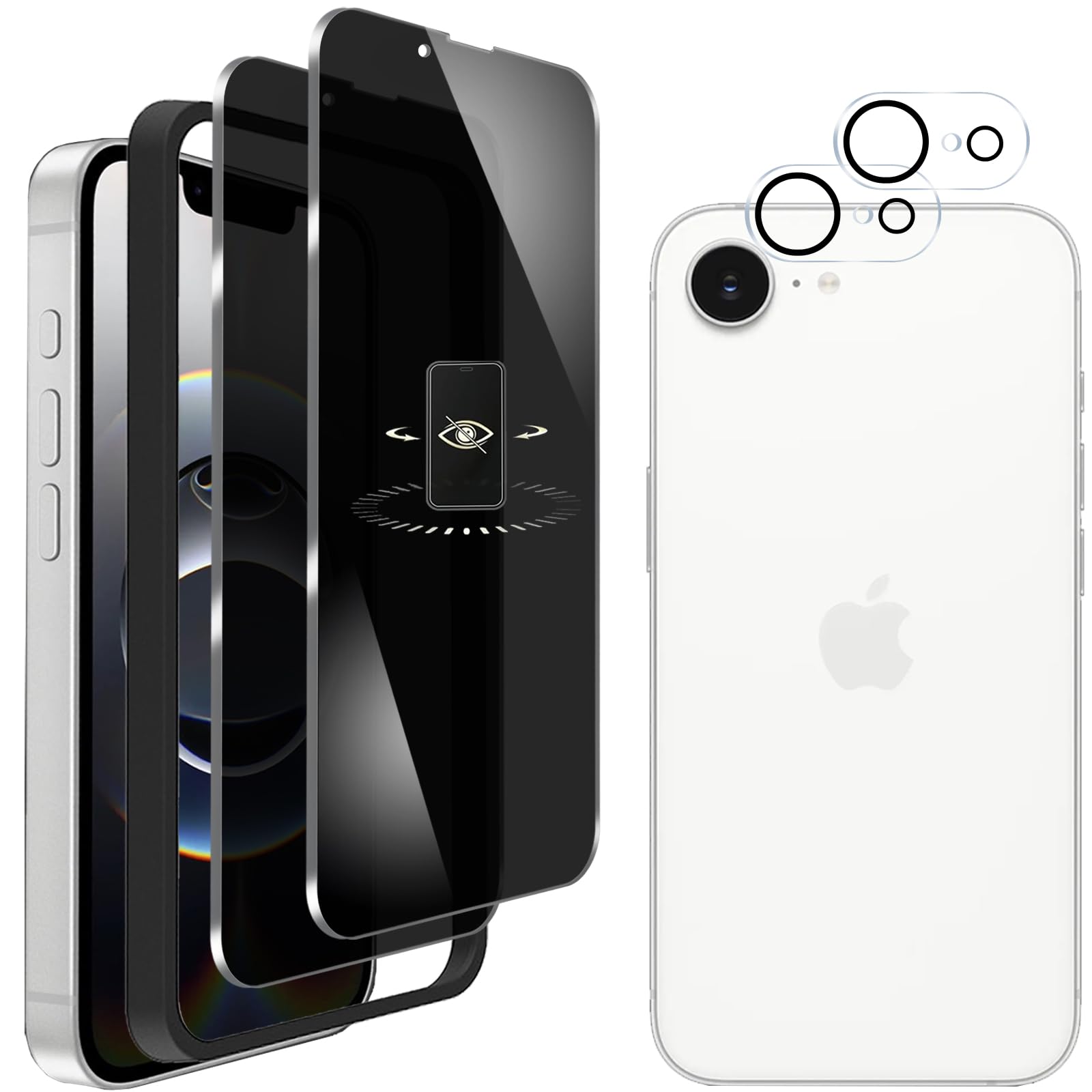 【2+2枚】iphone 16e ガラスフィルム 180°覗き見防止 phone16e 保護フィルム のぞき見防止 硬度9H いphone16e 保護フィルム ガラス 飛散防止 撥水撥油 指紋防止 気泡ゼロ 自動吸着 iphone 16e 用の フィルム