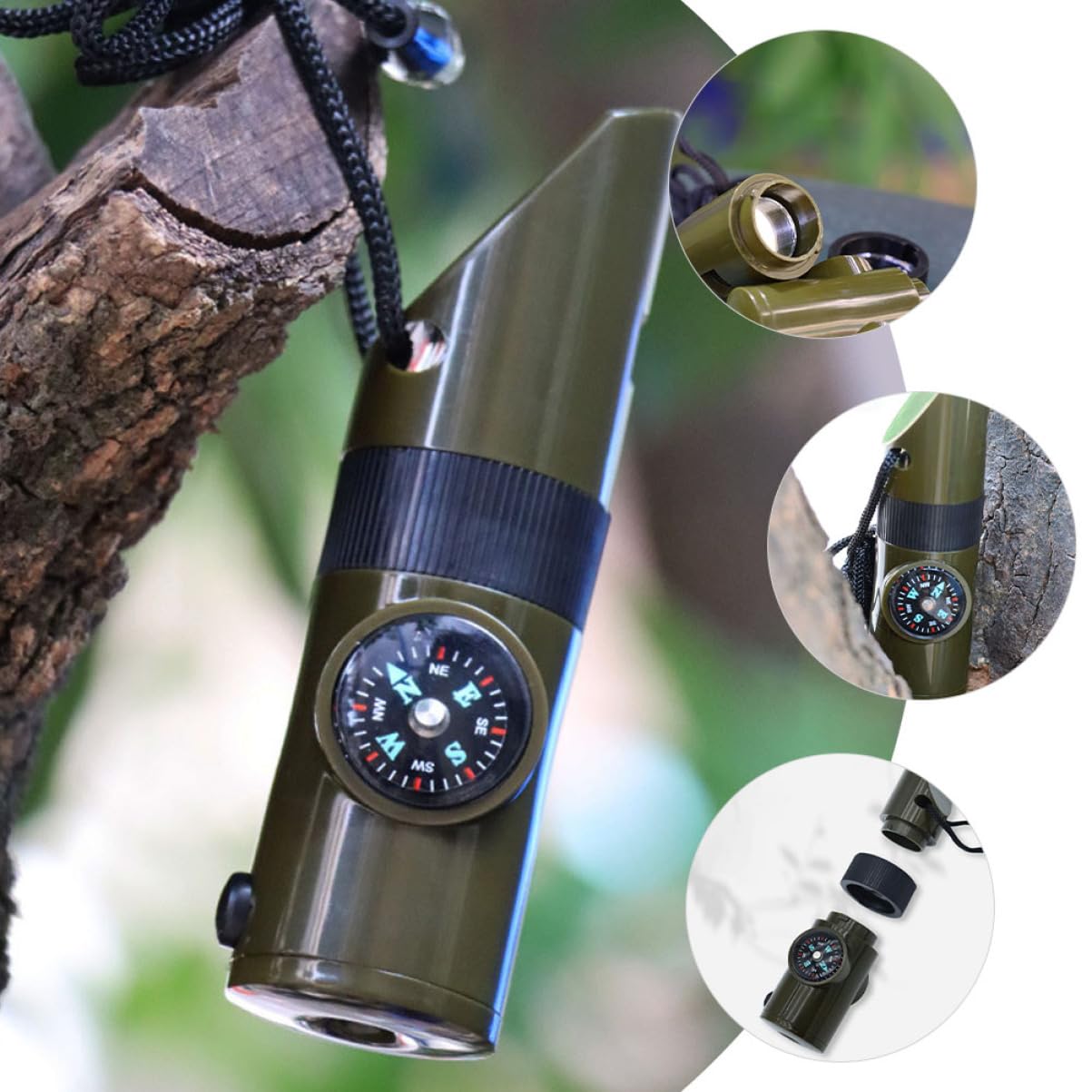 Sosoport Sifflet Boussole Sifflet d'urgence Extérieur Sifflet Multifonction Sifflet Extérieur Portable Sifflets d'urgence Radio Thermomètre À Café Double Abdos