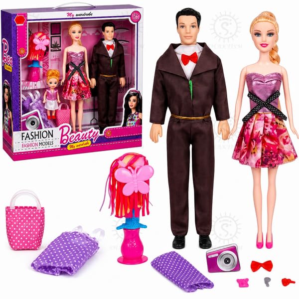SHAKTISM Fashion Beauty Doll Family Set – My Wardrobe Playset with Mom, Dad & Baby Dolls, Clothes & Accessories | Dress-Up Fashion Dolls for Girls | Pretend Play Toy Gift Set for Kids Age 3+ 4 5 6 7-image-28