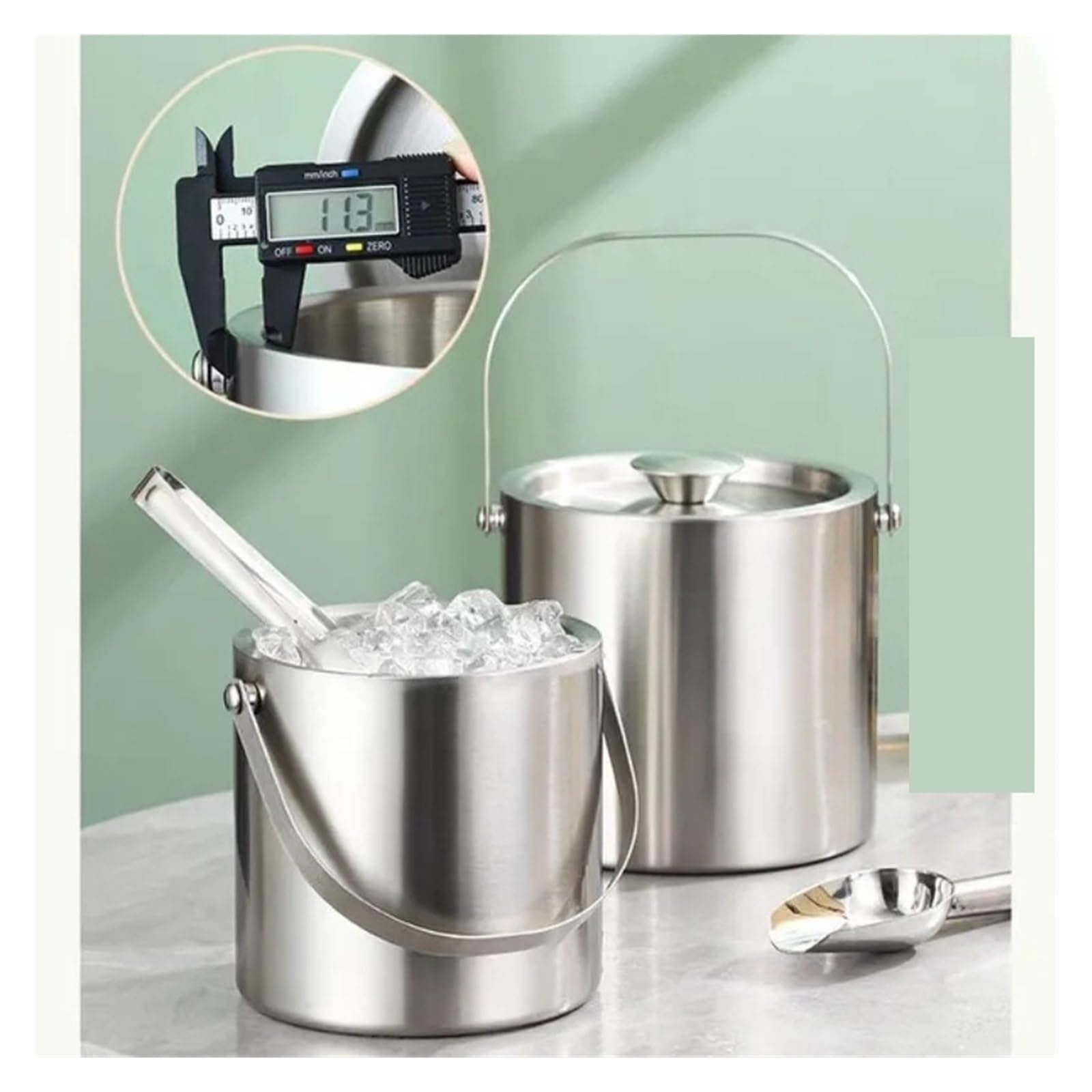 Seau à Glace isolé en Acier Inoxydable de 2/3/4 L