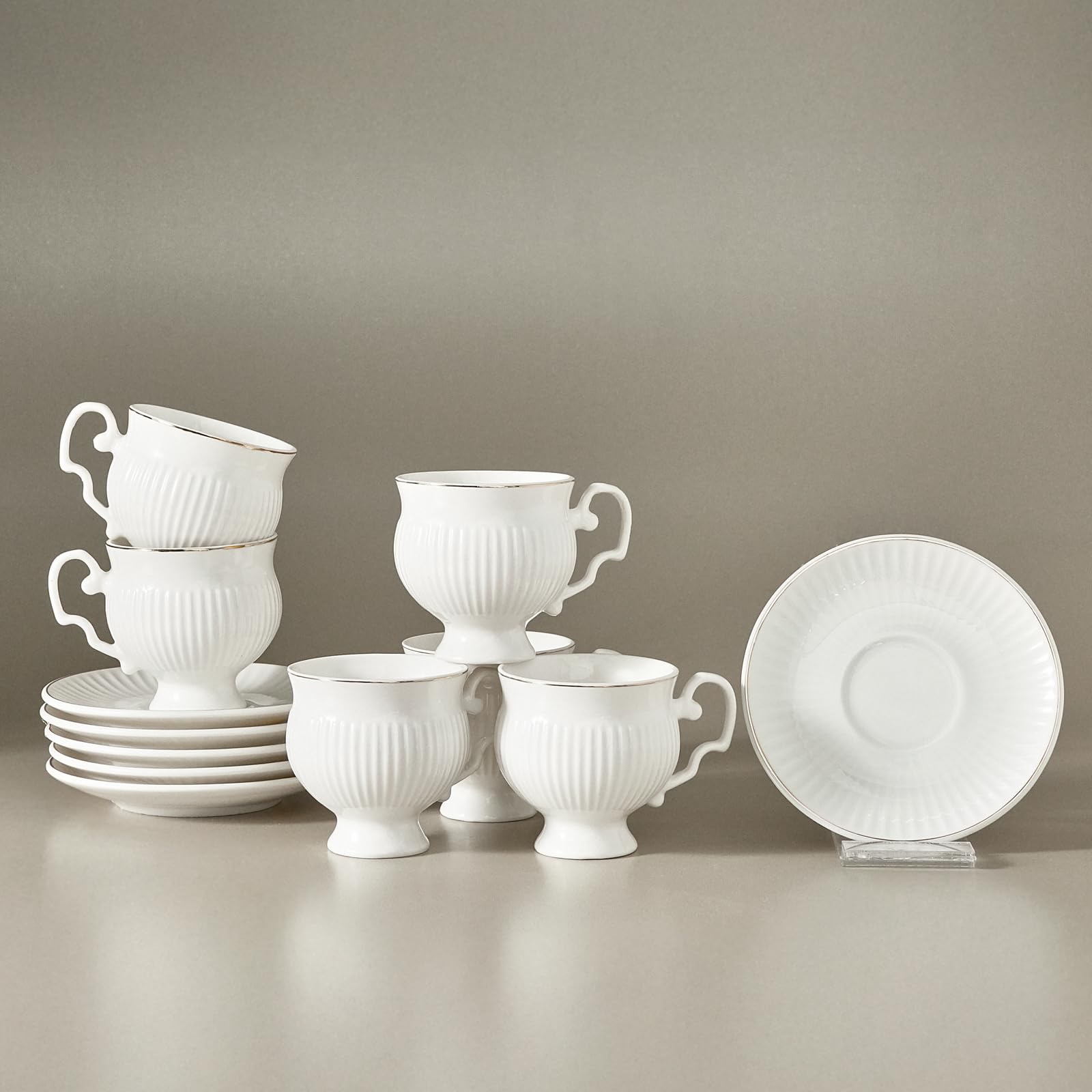 KARACA Set di 6 tazzine da caffè in porcellana, 12 pezzi, 100 ml, oro bianco, design moderno