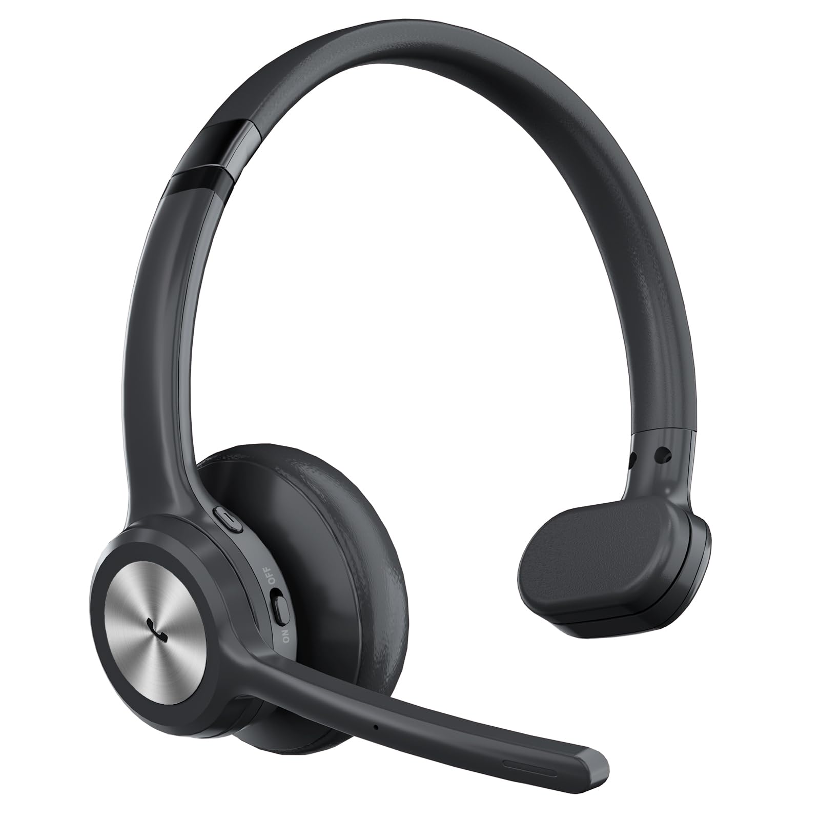 Bluetooth Headset, Wireless Earpiece with Microphone, Trucker Headphones with Noise Cancelling Mic Hands-Free On-Ear Earphones for Home Office Call Center PC Work Driving