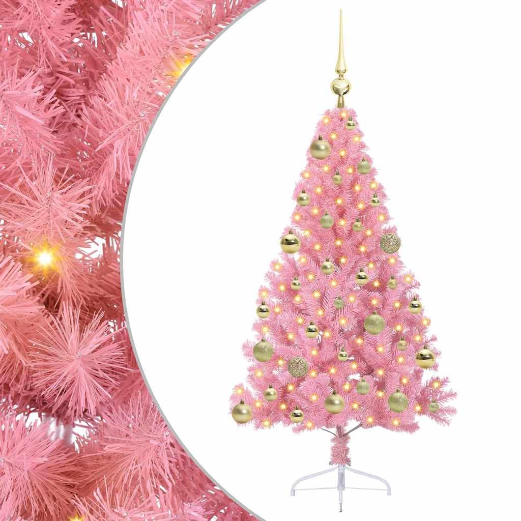 Sztuczna podświetlana choinka różowa 120 cm, materiał PCW, 150 diod LED o ciepłej białej barwie, 8 trybów, do użytku wewnątrz i na zewnątrz