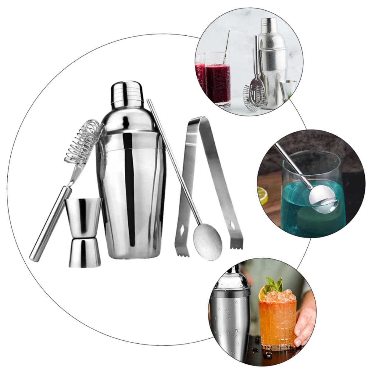 5piezas Coctelera De Acero Inoxidable Accesorios para Coctelería Colador Profesional Medidor De Acero Inoxidable para Bebidas La Barra