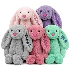 Custom Bunny Stuffed Animal Easter Personalized Baby Gifts Embroidered Name Text Easter Bunny Plush for Newborn Baby Infant