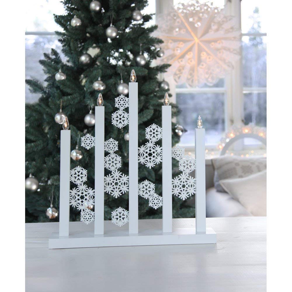 Star LED-Fensterleuchter "Snowfall", 5 warmweiß LED, Material Holz, Vierfarb-Karton, 46 x 47 cm, weiß/gold 658-00