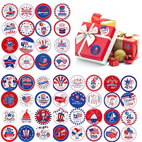 96 Pieces Fourth Of July Stickers 1.5 Inch Patriotic Stickers 48 Designs American Flag Star Hat Firework Patterns Labels For Memorial Day, Independence Day, Labor Day Decoration Party Supplies #TOP29