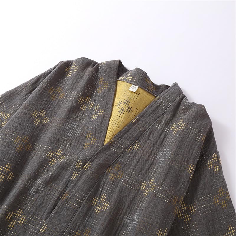 Shanghai Story Men's 100% Cotton Robe V Neck Bathrobe Kimono Robe Nightgown Sleepwear with Belt3