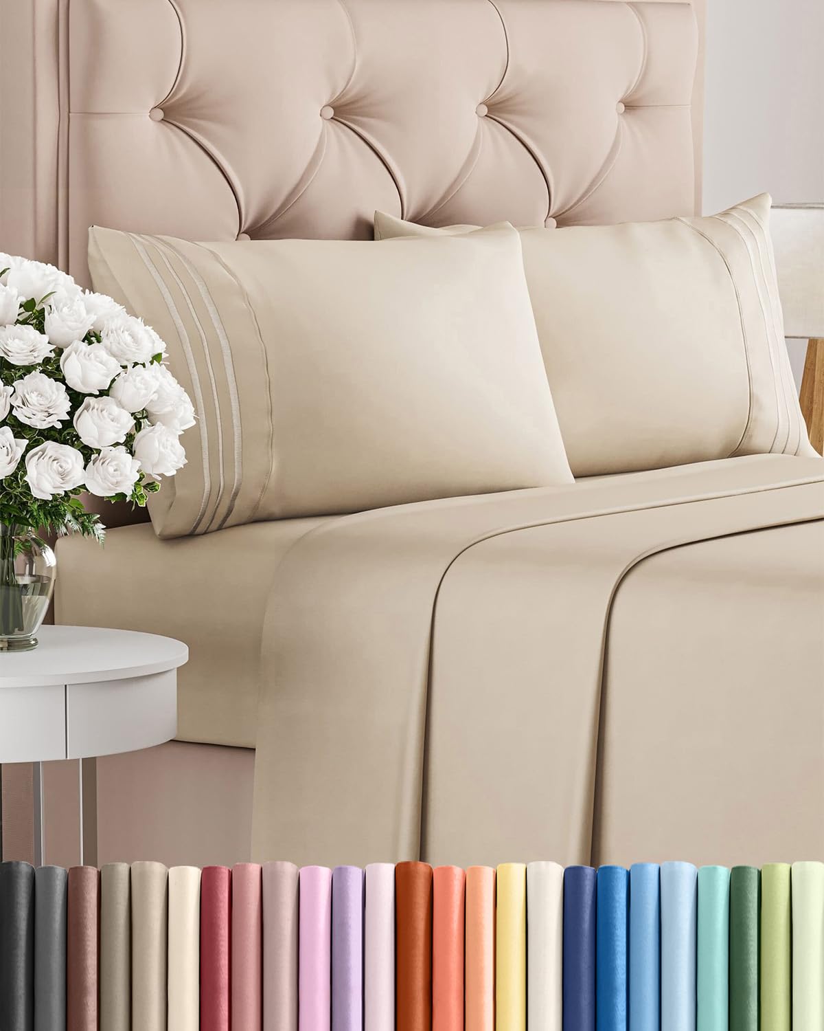 King Size 4 Piece Sheet Set - Comfy Breathable & Cooling Bed Sheets Set - Hotel Luxury Bedding for Women, Men, Kids, Teens, Boys & Girls - Deep Pockets, Ultra-Soft and Wrinkle Free - Oeko-Tex - Wheat