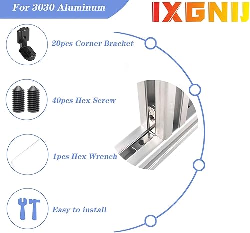 Miniatura 5 de 20Set 3030 soporte de esquina en forma de L interior conector interior para accesorios de extrusión de aluminio 3030 negro (20 LEB)