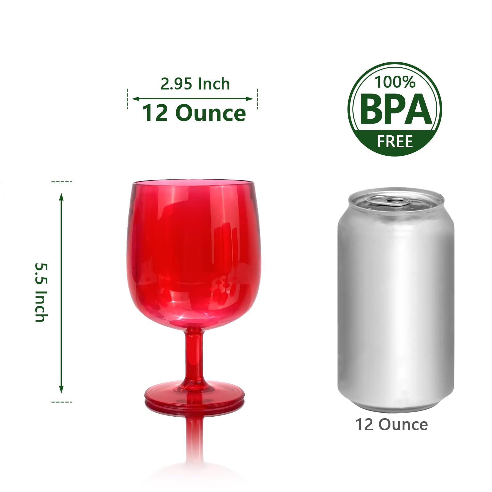 Set di 6 bicchieri da vino in plastica da 350 ml, infrangibili, riutilizzabili, in plastica colorata, impilabili, lavabili in lavastoviglie, senza BPA, ideali per feste (rosso, 340 g)