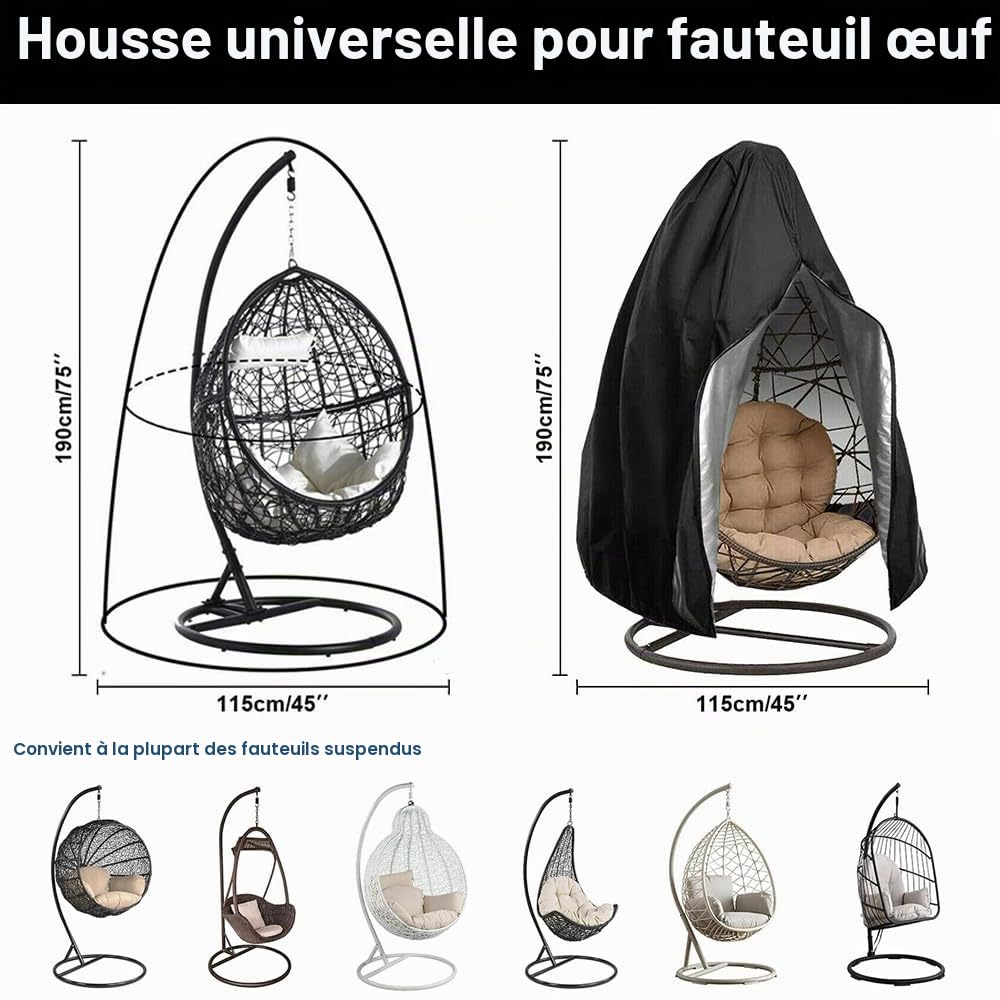 ENEN Housse de Chaise Suspendue Imperméable, Housse Oeuf Suspendu Extérieur 210D Oxford-Tissu, Anti-UV et Coupe-Vent Housse Fauteuil Suspendu pour Jardin Patio (Beige,190x115cm)