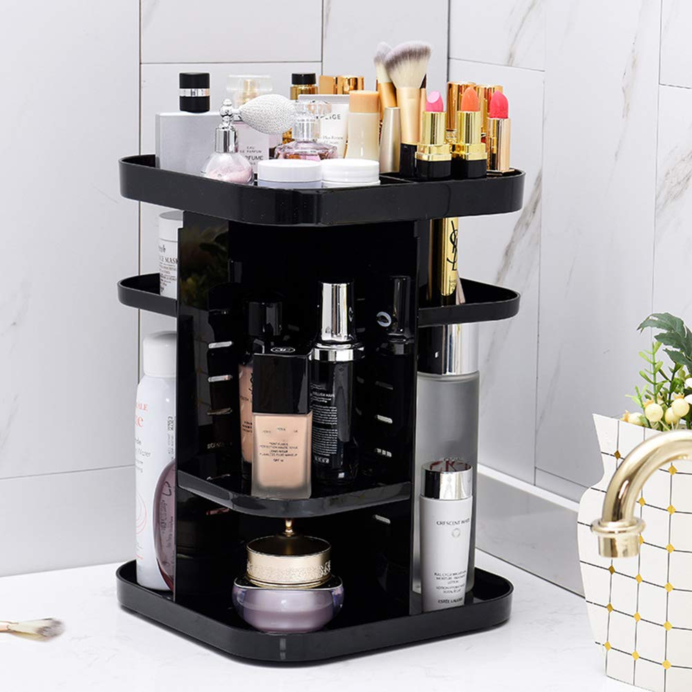 Caja Organizador de Maquillaje 360° Giratorio, Grande Capacidad Cosméticos Organizadores con Bolso para Dresser Baño, Regalo para Niñas Mujeres Saludable