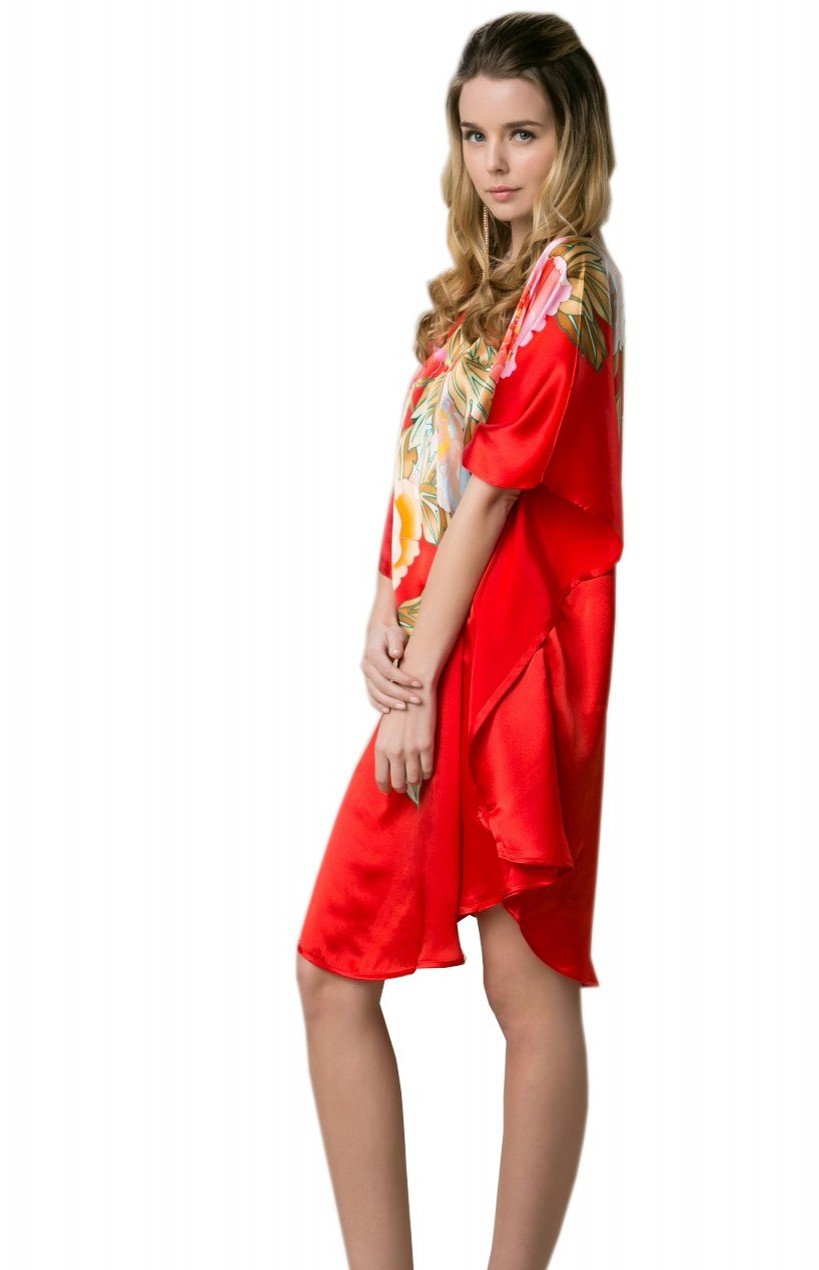 Peignoir Nuisette Femme Long Grande Taille Chemise de Nuit 100% Soie Kimono Peinture à la Main