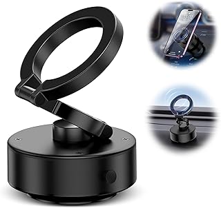 Vacuum Suction Electric Magnetic Phone Holder - 360° Rotation, Smooth Surface Mount, Compatible with iPhone and Android Phones, Perfect for Car, Gym, Bathroom, Mirrors