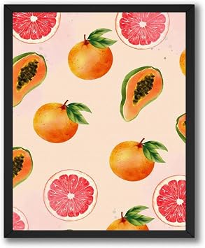 InkFlow Posters Illustration Canvas Poster - Fruit Pattern Wall Art with Watercolor Citrus and Papaya Motifs, Artwork for Kitchen, Dining Room or Breakfast Nook Decor - 18x24 Unframed Canvas Print