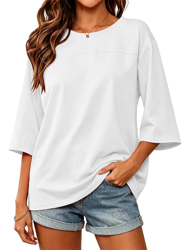 MAOECO Womens Oversized T Shirts Loose Fit Crewneck 3/4 Length Sleeve Tops by MAOECO - Used condition - US$13.32