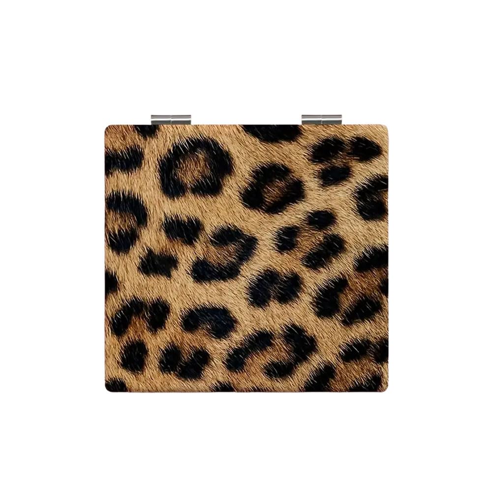 Flip-Top Double-Sided Portable Makeup Mirror – Leopard Print Small Mirror with Anti-Drop Glass Surface for Travel & Daily Use