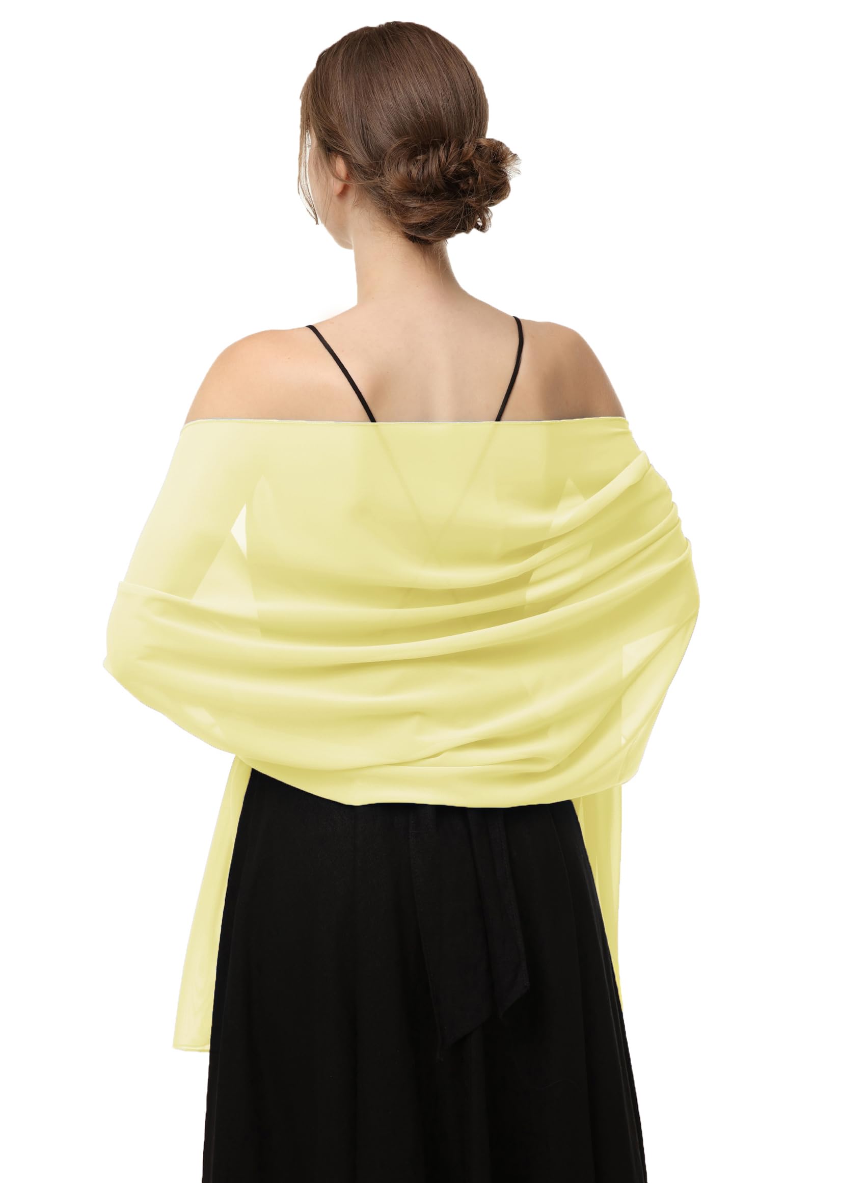 Baoqiya Chiffon Shawls Scarves Wraps for Bridal Wedding Party Evening Dress and Special Occasion Dresses, Yellow, Medium