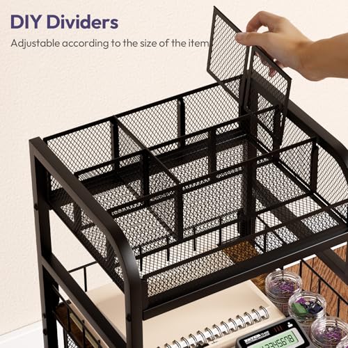 SWTYMIKI Rolling Cart with Drawers - Metal Utility Cart with Wood Shelf, DIY Divider and Locking Wheels, Craft & Art Cart Organizer for Under Desk Storage for Home Office Studio, Black
