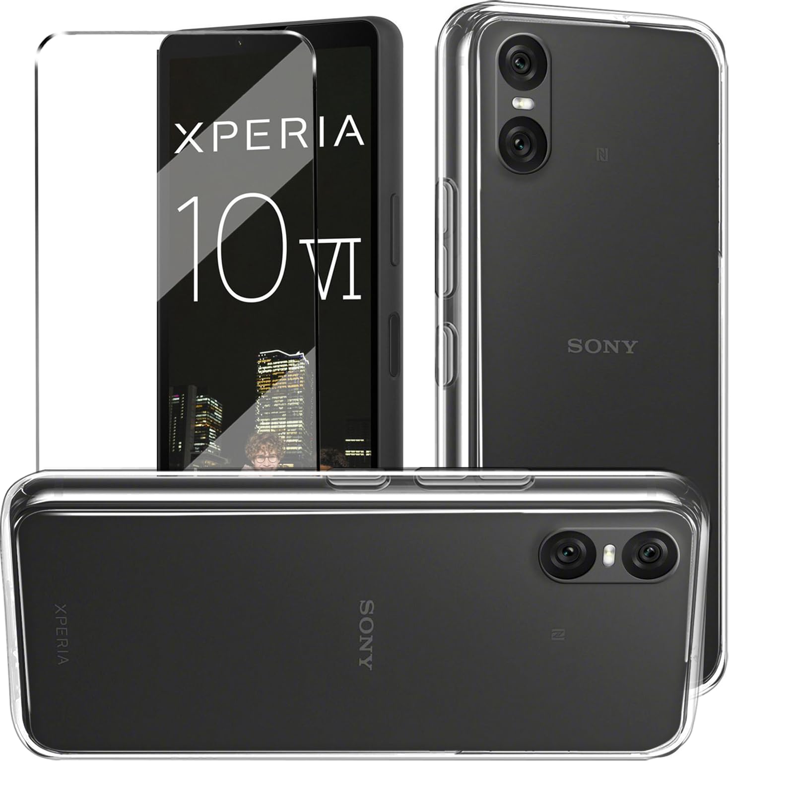 HuiYouMY 2-in-1 Case Compatible with Sony Xperia 10 VI Cover with 1 Pack Tempered Glass Screen Protector for Sony Xperia 10 VI