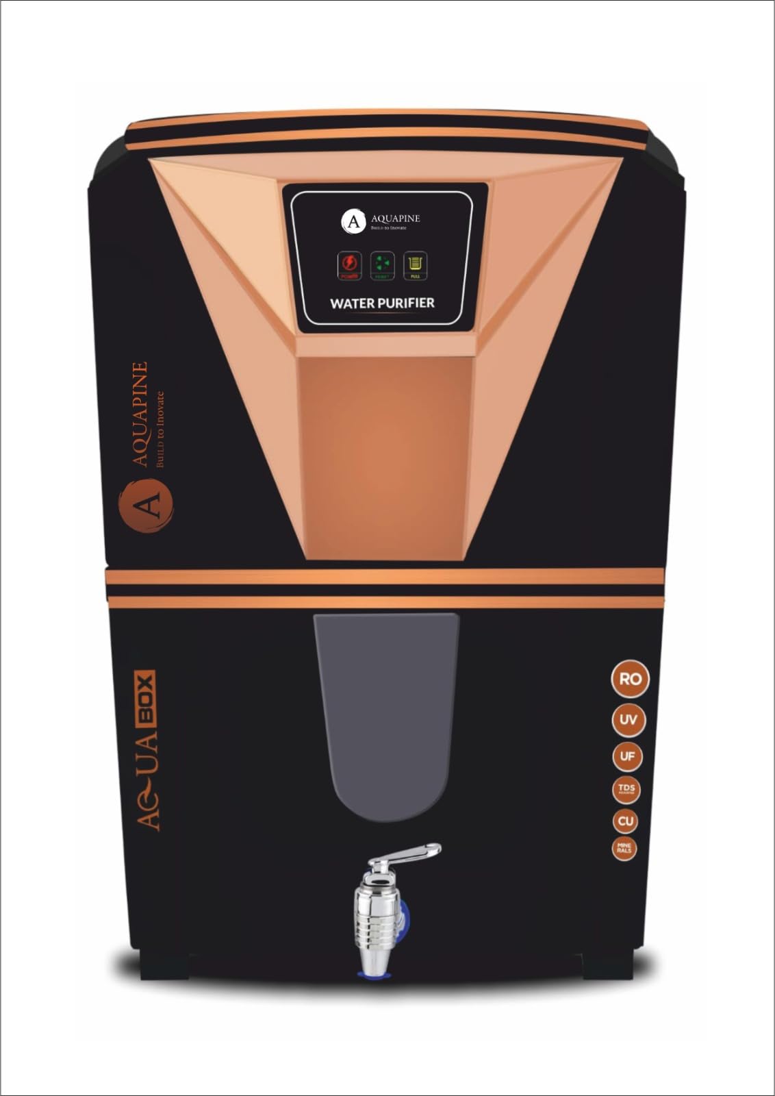 CRYSTAL BLACK+ LED COPPER+RO+UV+TDS 12 L electric borewell water purifier 12 L RO + UV + Copper Water Purifier (Black, Copper)