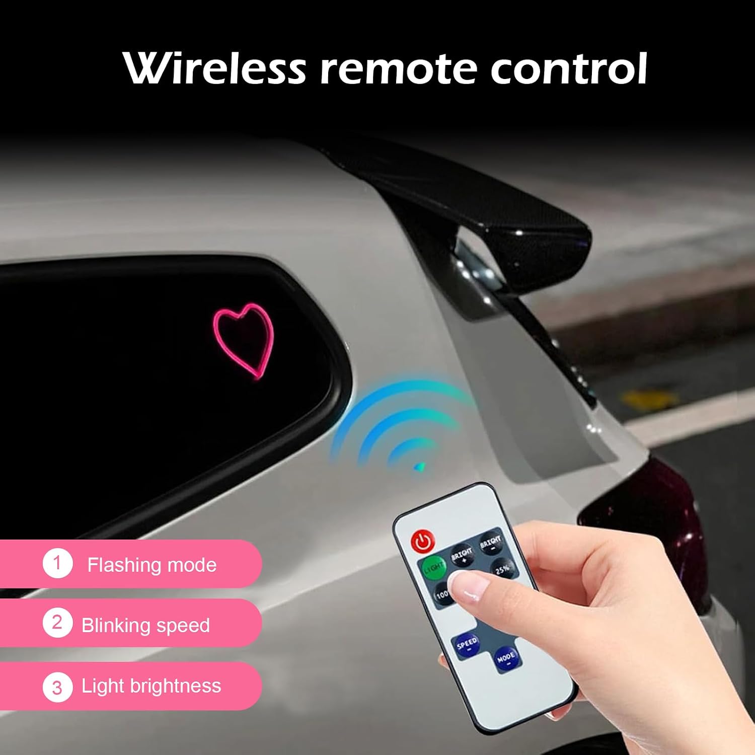 Car LED Ambient Light, Heart-Shaped USB Neon Lighting with Remote Control for Triangle or Back Window, Romantic Car Decorative Lighting for Valentine's Day, Ideal Gift for Couples (Pink)