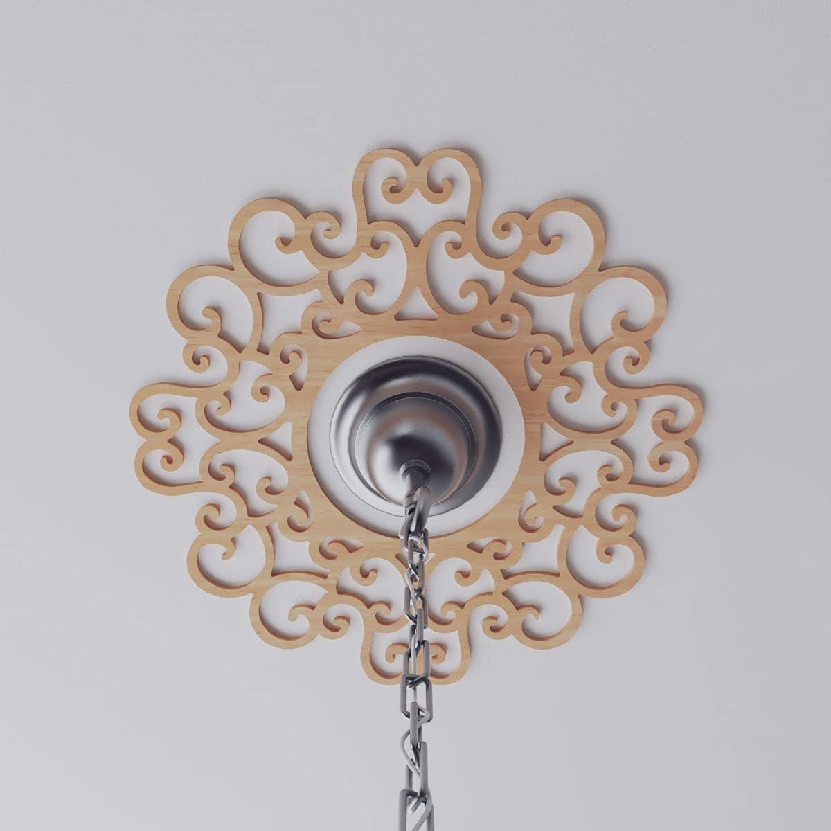 Ekena Millwork 16"OD x 6 1/8"ID x 1/4"T Reims Wood Fretwork Pierced Ceiling Medallion, Alder