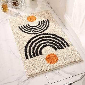 Abstract Style Bathroom Rugs,Luxury Soft and Absorbent Microfiber Bath Mat, Washable Capert ZML-289Beige,18"x28"