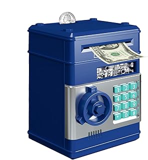 Electronic Piggy Bank with Password Lock, Mini ATM Coin Bank, Auto Bill & Coin Saving, Gift for Boys Girls (Dark Blue)