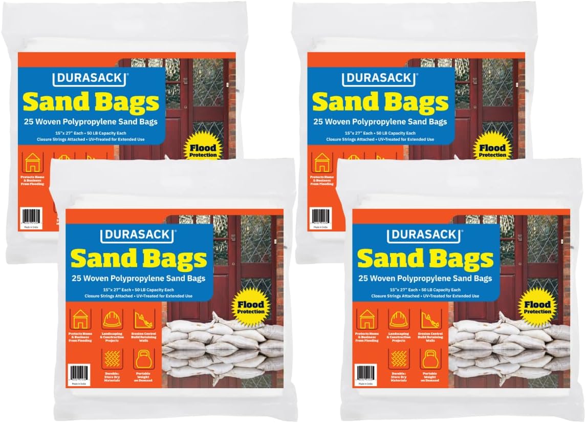 Heavy Duty Sand Bags with Tie Strings Empty White Woven Polypropylene Sand-Bags with 1600 Hours of UV Protection, 15x27 inches, White, Pack of 100
