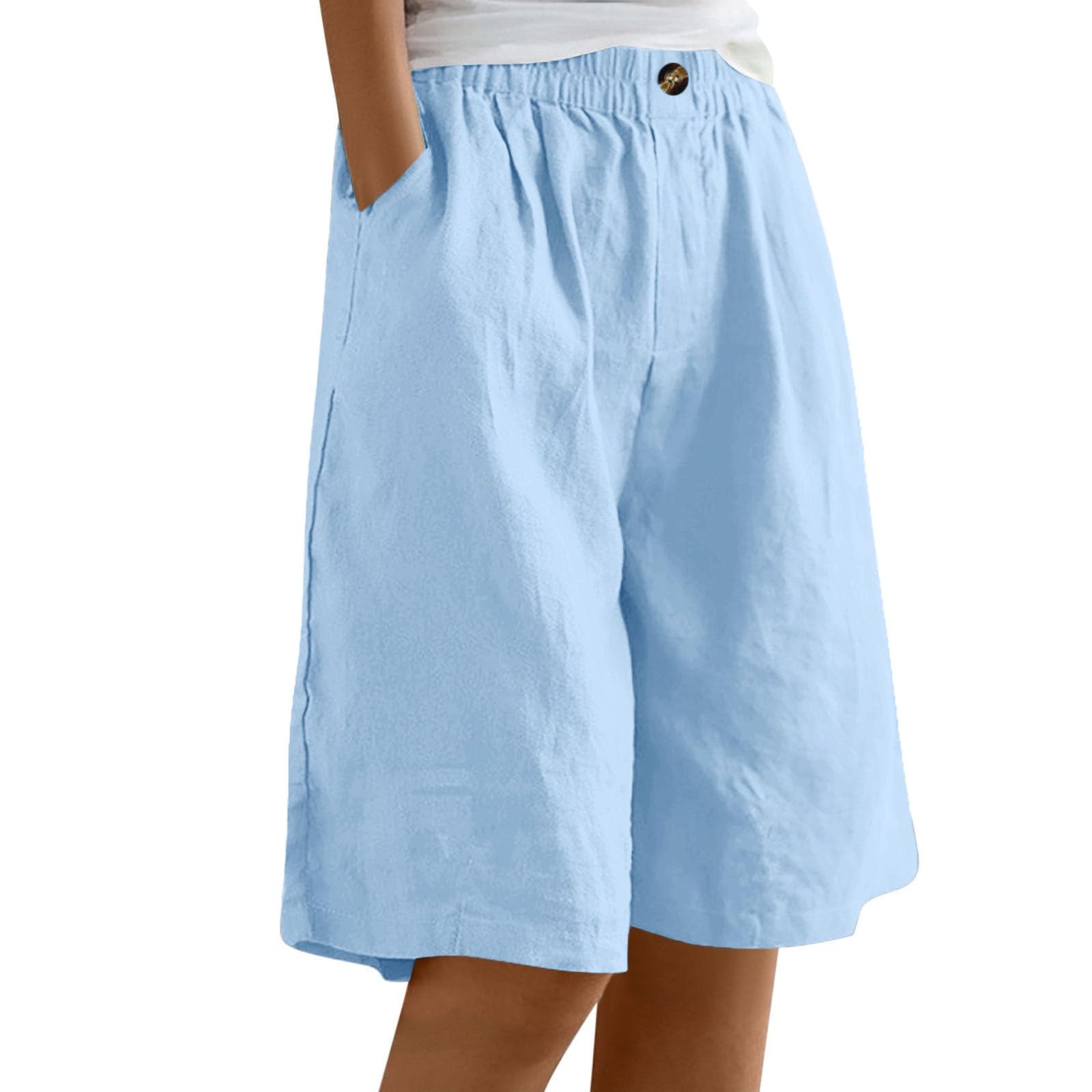 Pantaloncini Estivi da Donna, con Lunghezza al Ginocchio ed Elastico in Vita, Cotone e Lino, Elasticizzati, Stile Casual, per la Spiaggia Il Tempo Libero, Larghi, Taglie Forti