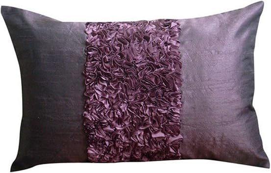 The HomeCentric Decorative Pillow Covers Pack of 2, 12x22 (30x55 cm) Purple Silk Rectangular Pillow Covers, Handmade Pillow Covers, Solid Color Throw Lumbar Pillow Covers, Style Lumbar - Plum Love