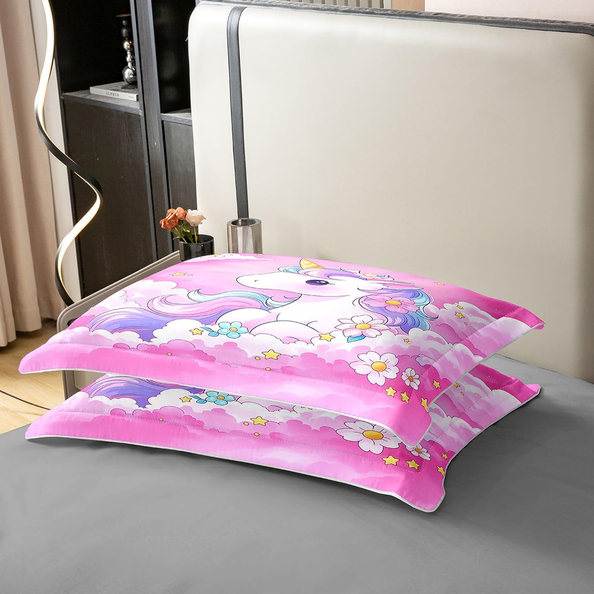 Homewish Uroczy jednorożec poszewka na kołdrę dla dzieci podwójna z 2 poszewkami na poduszki - tęczowe gwiazdy chmura marzycielski bawełniany zestaw pościeli kawaii jednorożec tematyczna poszewka na