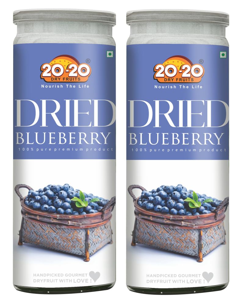 Image of 20-20 Dry Fruits Dried Blueberry Jar 400g (200g*2)| 100% Natural, No Added Sugar or Preservatives | Nutrient-Dense Superfood for Snacking & Baking | Sweet and Delicious (Pck of 2)